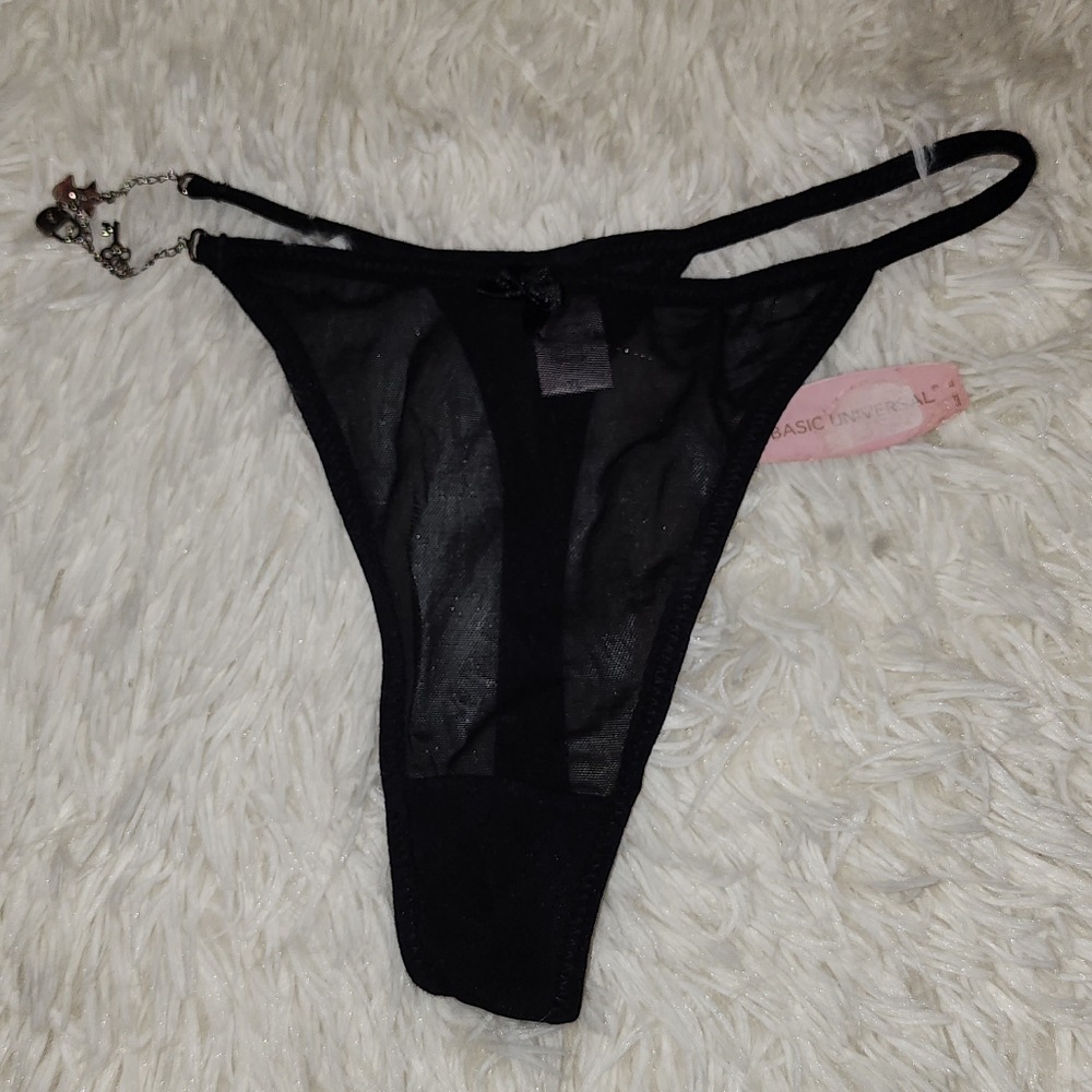 VINTAGE BLACK CHARMED BASIC UNIVERSAL THONG PANTIES XL